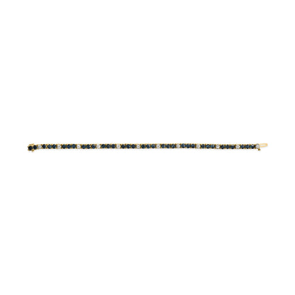 18K Yellow Gold Alternating 1 1/5 Cttw Diamond and 3X3 MM Blue Sapphire Tennis Bracelet (G-H Color, VS1-VS2 Clarity) - 7" Inches Bids.com