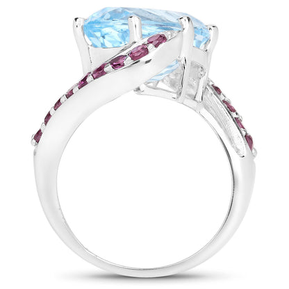 8.40 Carat Genuine Blue Topaz and Rhodolite .925 Sterling Silver Ring Bids.com