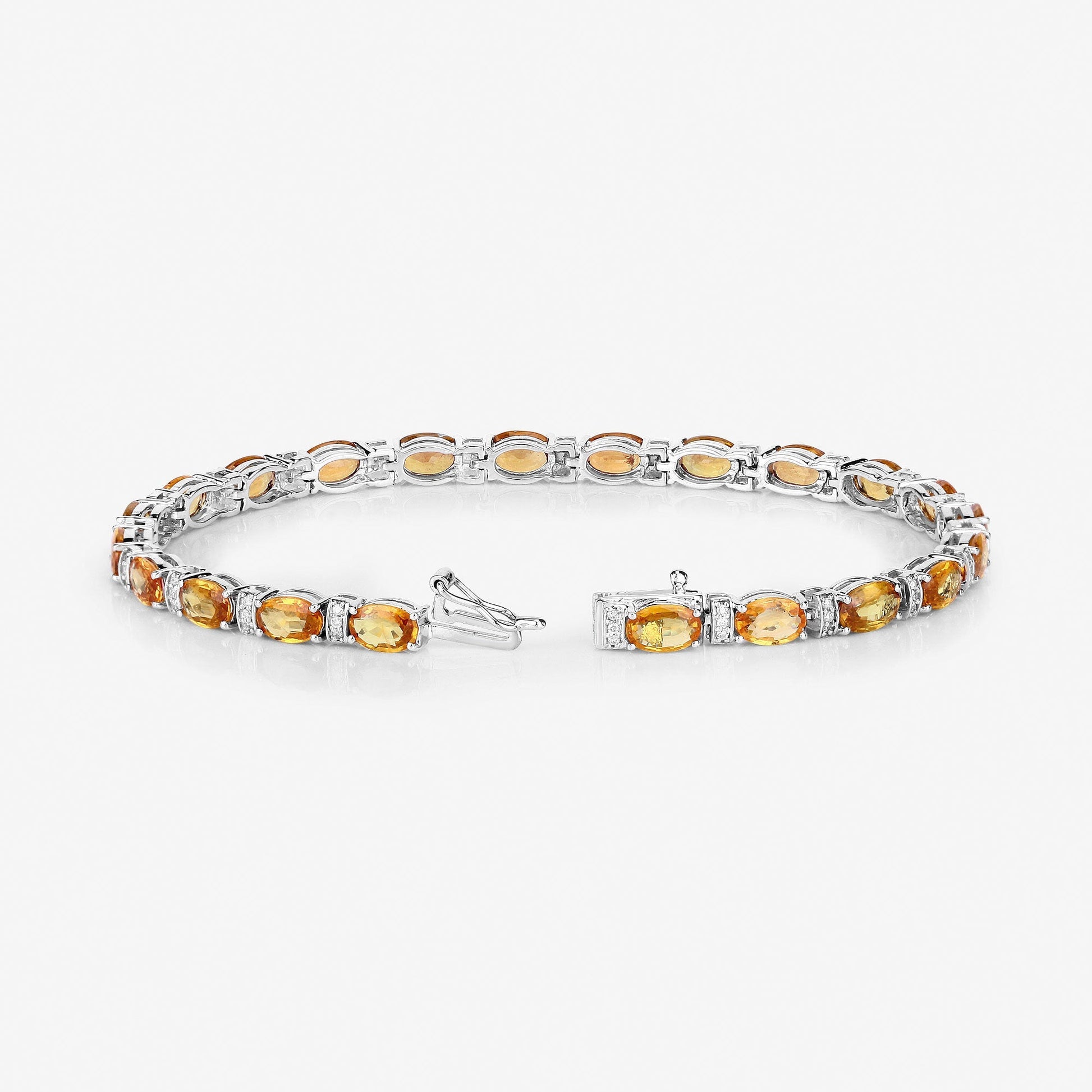 12.33 Carat Genuine Orange Sapphire and White Diamond 14K White Gold Bracelet Bids.com