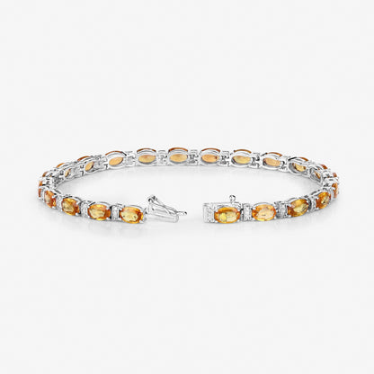 12.33 Carat Genuine Orange Sapphire and White Diamond 14K White Gold Bracelet Bids.com
