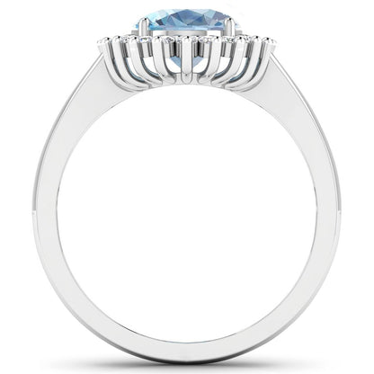 1.24 Carat Genuine Aquamarine and White Diamond 14K White Gold Ring Bids.com