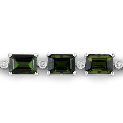 19.04 Carat Genuine Green Tourmaline and White Diamond 14K White Gold Bracelet Bids.com