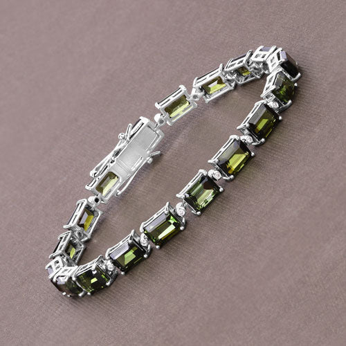 19.04 Carat Genuine Green Tourmaline and White Diamond 14K White Gold Bracelet Bids.com