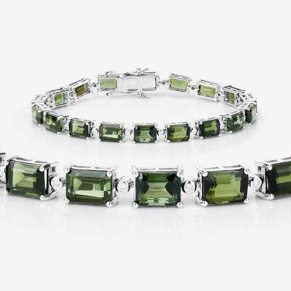 19.04 Carat Genuine Green Tourmaline and White Diamond 14K White Gold Bracelet Bids.com