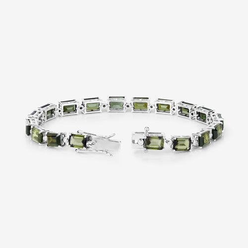 19.04 Carat Genuine Green Tourmaline and White Diamond 14K White Gold Bracelet Bids.com