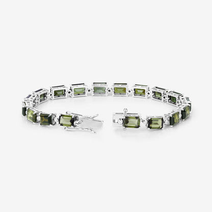19.04 Carat Genuine Green Tourmaline and White Diamond 14K White Gold Bracelet Bids.com