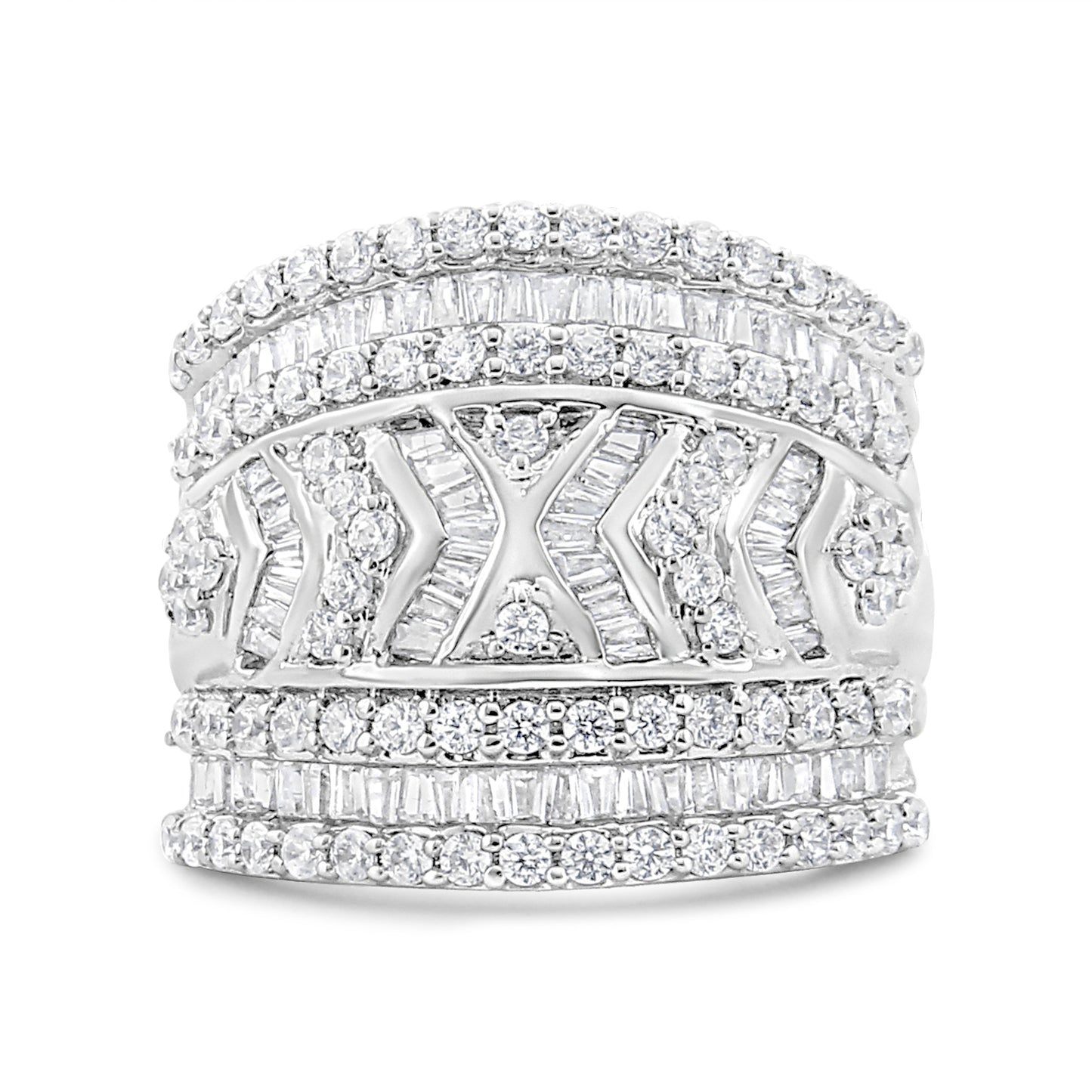 .925 Sterling Silver 2.0 Cttw Diamond Edge Multi-Row Ring Band ( J-K Color, I3 Clarity) - Ring Size 7 Bids.com