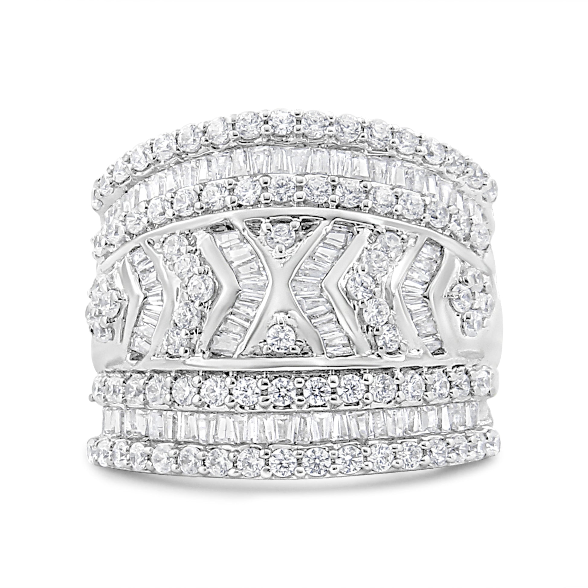 .925 Sterling Silver 2.0 Cttw Diamond Edge Multi-Row Ring Band ( J-K Color, I3 Clarity) - Ring Size 7 Bids.com