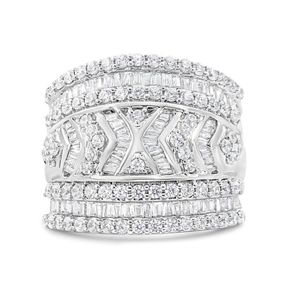 .925 Sterling Silver 2.0 Cttw Diamond Edge Multi-Row Ring Band ( J-K Color, I3 Clarity) - Ring Size 7 Bids.com