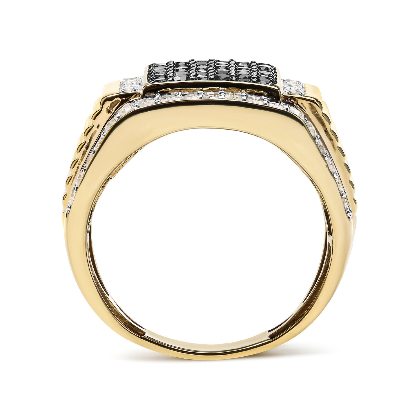Men's 14K Yellow Gold Plated .925 Sterling Silver 1 1/2 Cttw White and Black Treated Diamond Cluster Ring (Black / I-J Color, I2-I3 Clarity) - Size 10 Bids.com