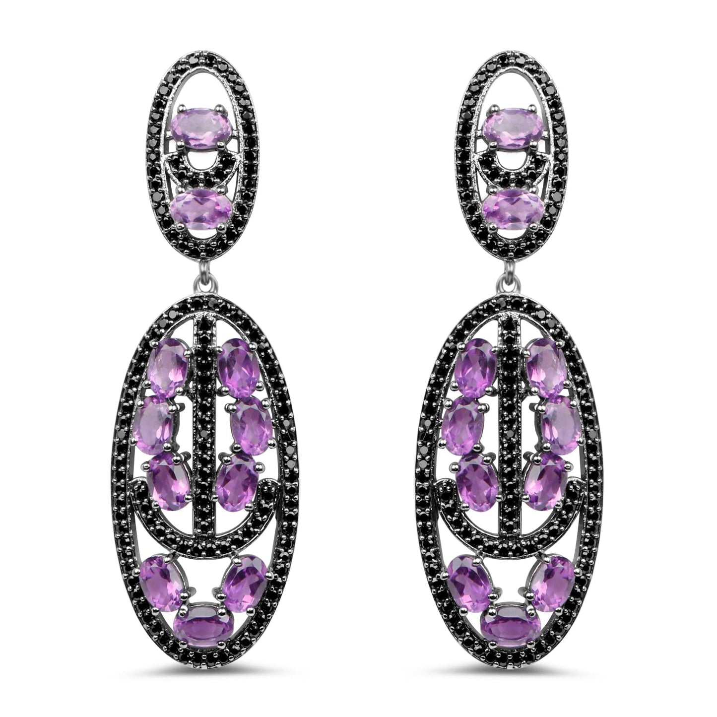 12.45 Carat Genuine Amethyst and Black Spinel .925 Sterling Silver Earrings Bids.com
