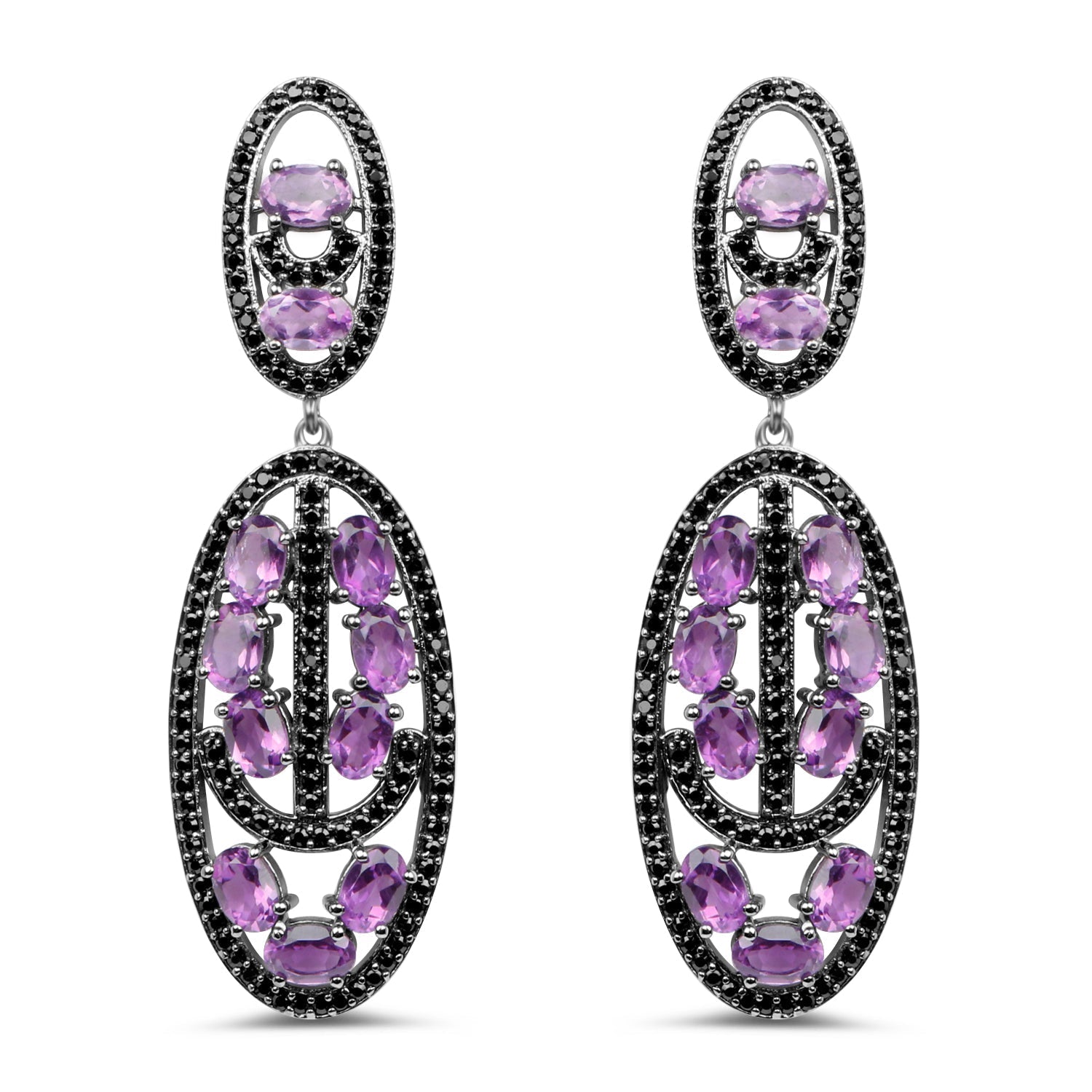12.45 Carat Genuine Amethyst and Black Spinel .925 Sterling Silver Earrings Bids.com