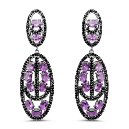 12.45 Carat Genuine Amethyst and Black Spinel .925 Sterling Silver Earrings Bids.com