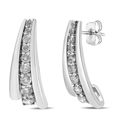 .925 Sterling Silver 1 Cttw Round Diamond Graduated Huggie Earrings (I2-I3 Clarity, I-J Color) Bids.com