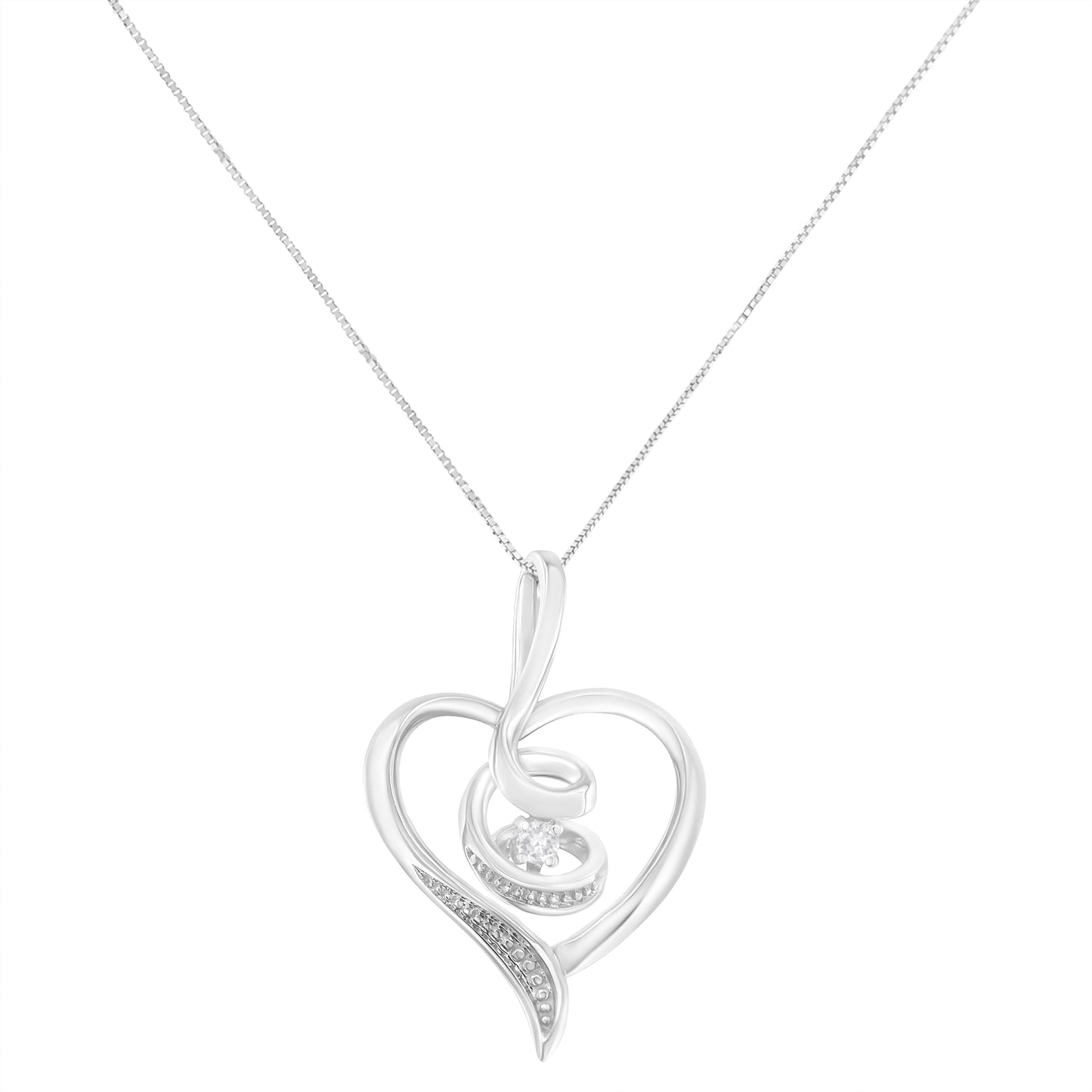 Espira 10K White Gold .03 Cttw Diamond-Accented Round-Cut Diamond Swirl Open Heart 18" Pendant Necklace (I-J Color, I2-I3 Clarity) Bids.com