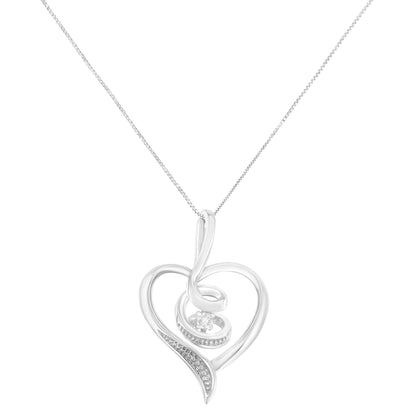 Espira 10K White Gold .03 Cttw Diamond-Accented Round-Cut Diamond Swirl Open Heart 18" Pendant Necklace (I-J Color, I2-I3 Clarity) Bids.com