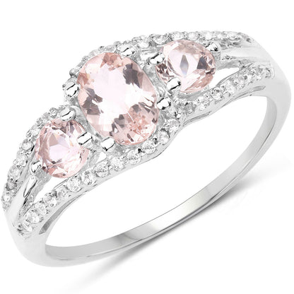 1.34 Carat Genuine Morganite and White Topaz .925 Sterling Silver Ring Bids.com