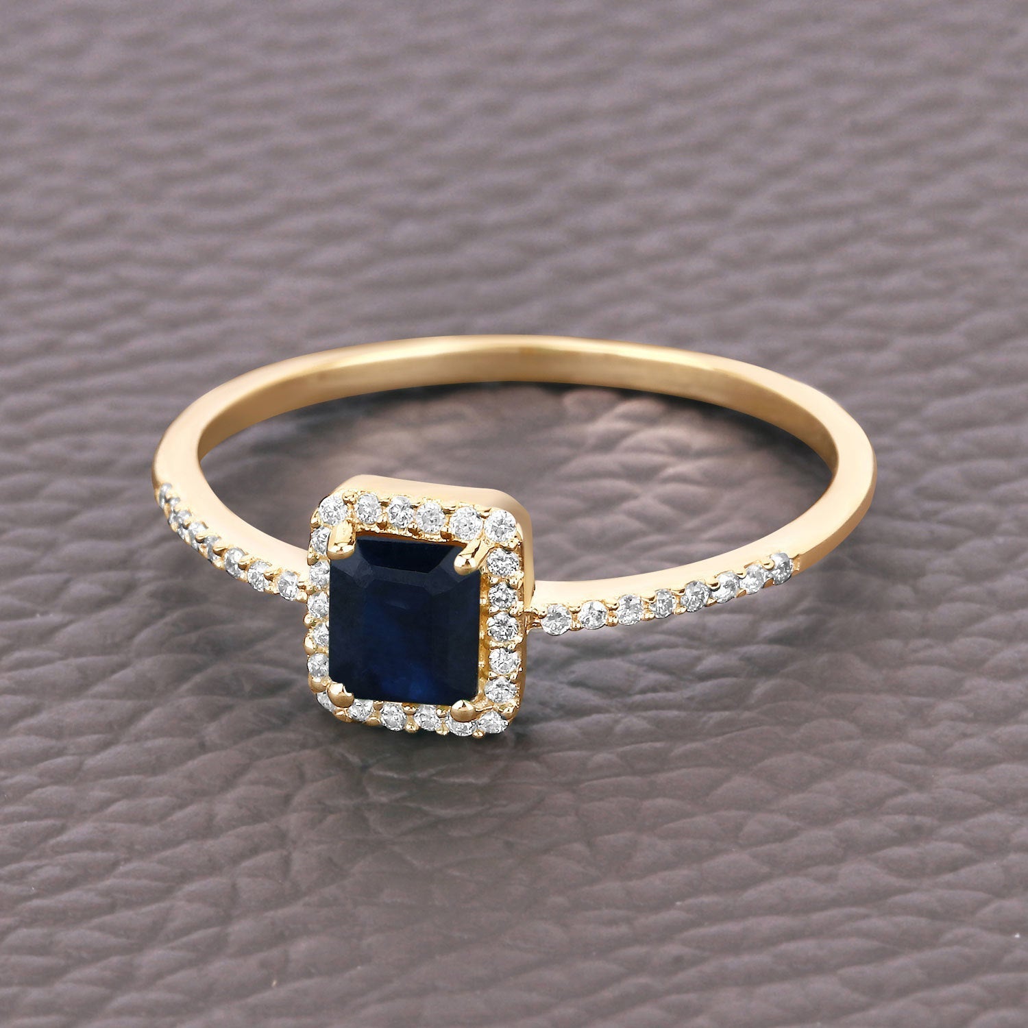 0.60 Carat Genuine Blue Sapphire and White Diamond 14K Yellow Gold Ring Bids.com