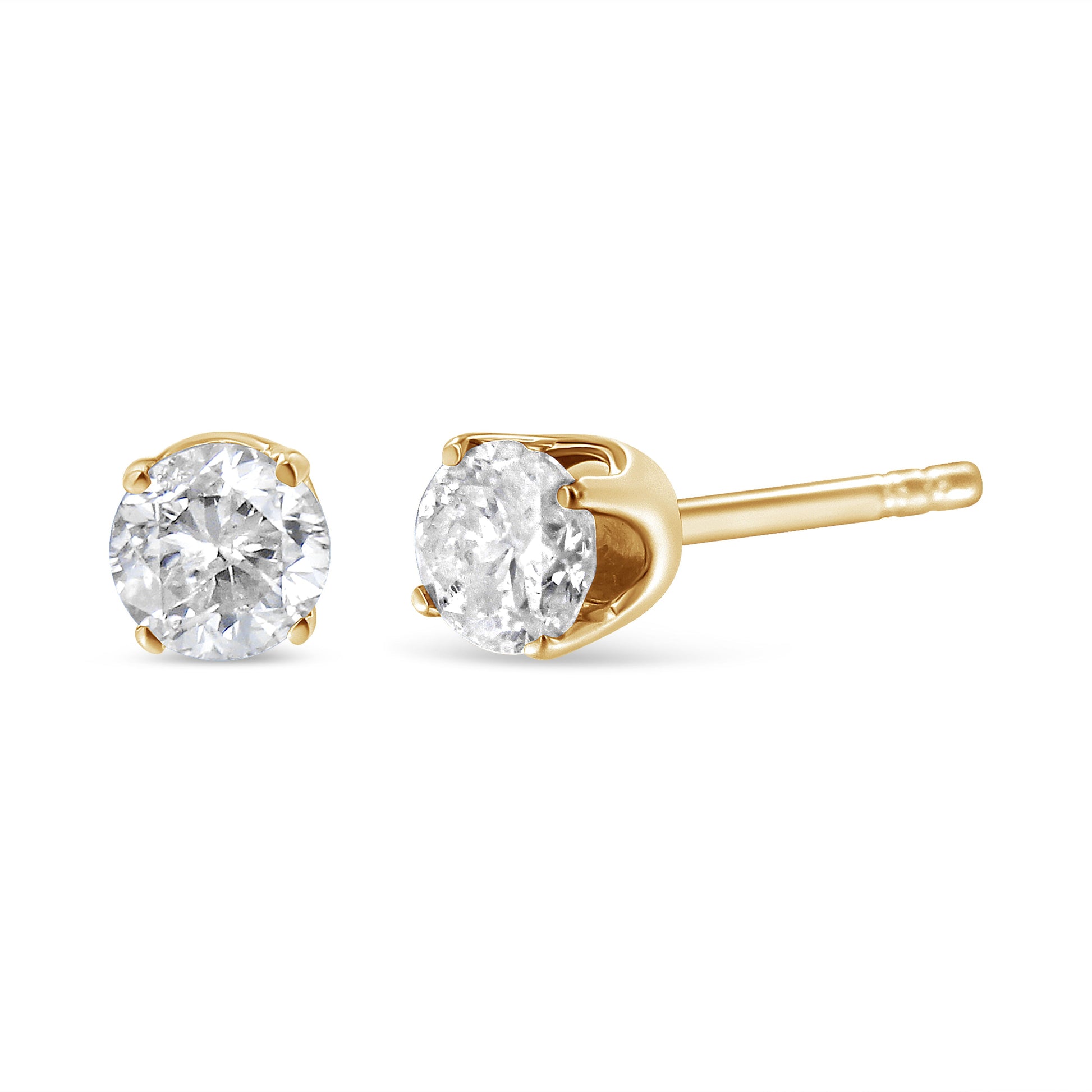 AGS Certified 14K Yellow Gold 1/2 Cttw 4 Prong Set Brilliant Round-Cut Solitaire Diamond Push Back Stud Earrings (O-P, Color, SI2-I1 Clarity) Bids.com