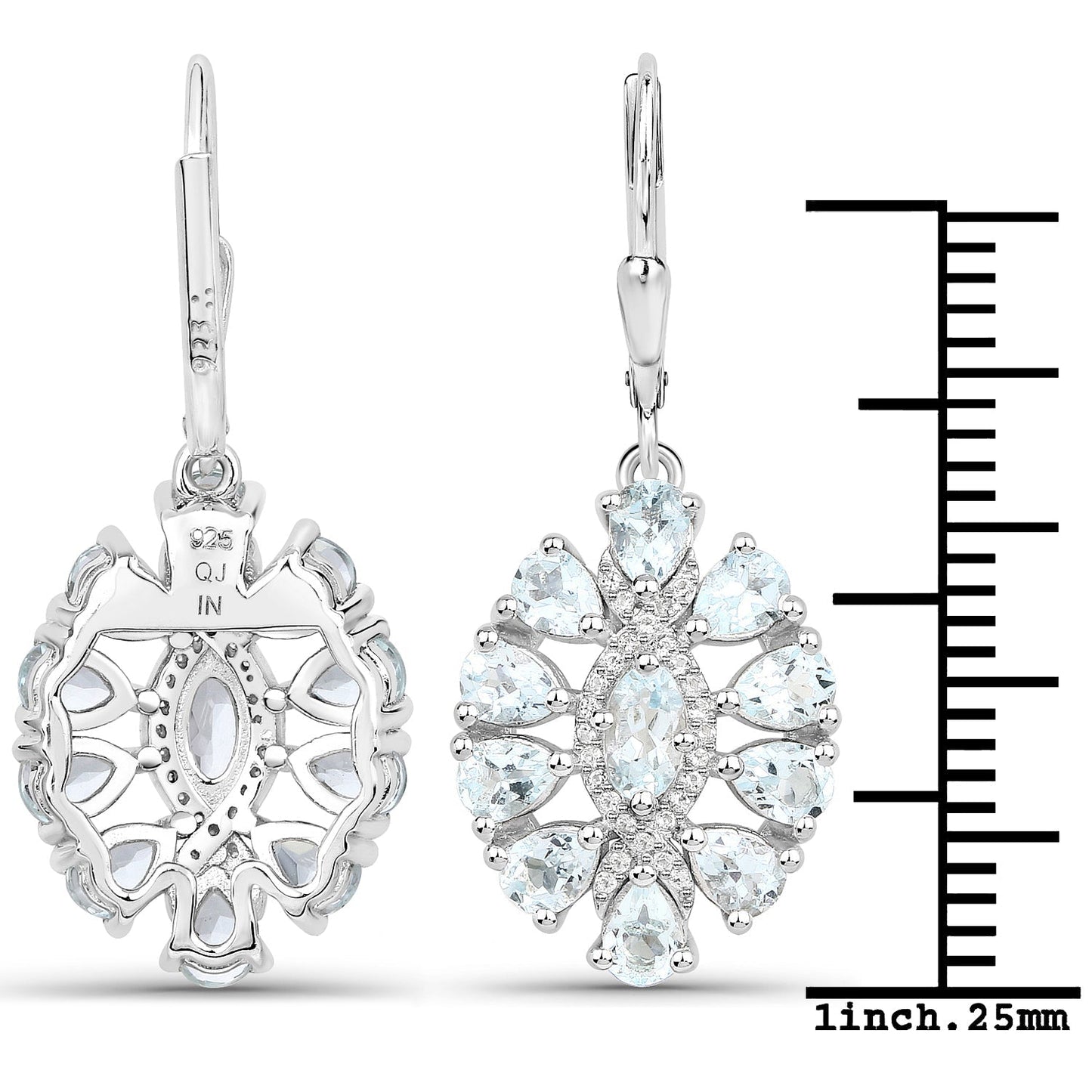 2.93 Carat Genuine Aquamarine and White Topaz .925 Sterling Silver Earrings Bids.com