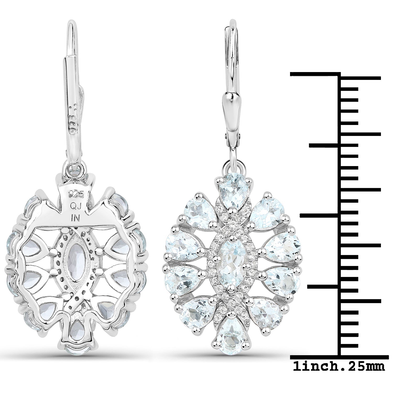 2.93 Carat Genuine Aquamarine and White Topaz .925 Sterling Silver Earrings Bids.com