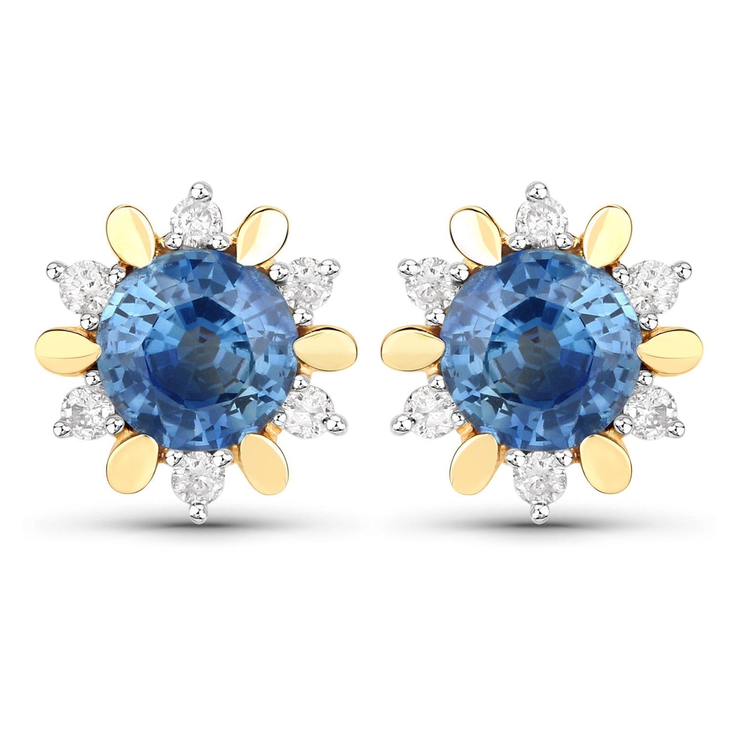 1.87 Carat Genuine Blue Sapphire and White Diamond 14K Yellow Gold Earrings Bids.com