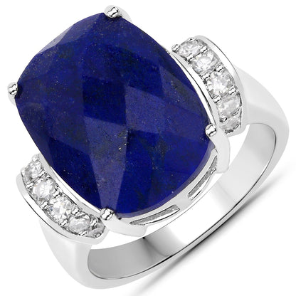 9.35 Carat Genuine Lapis and White Diamond .925 Sterling Silver Ring Bids.com
