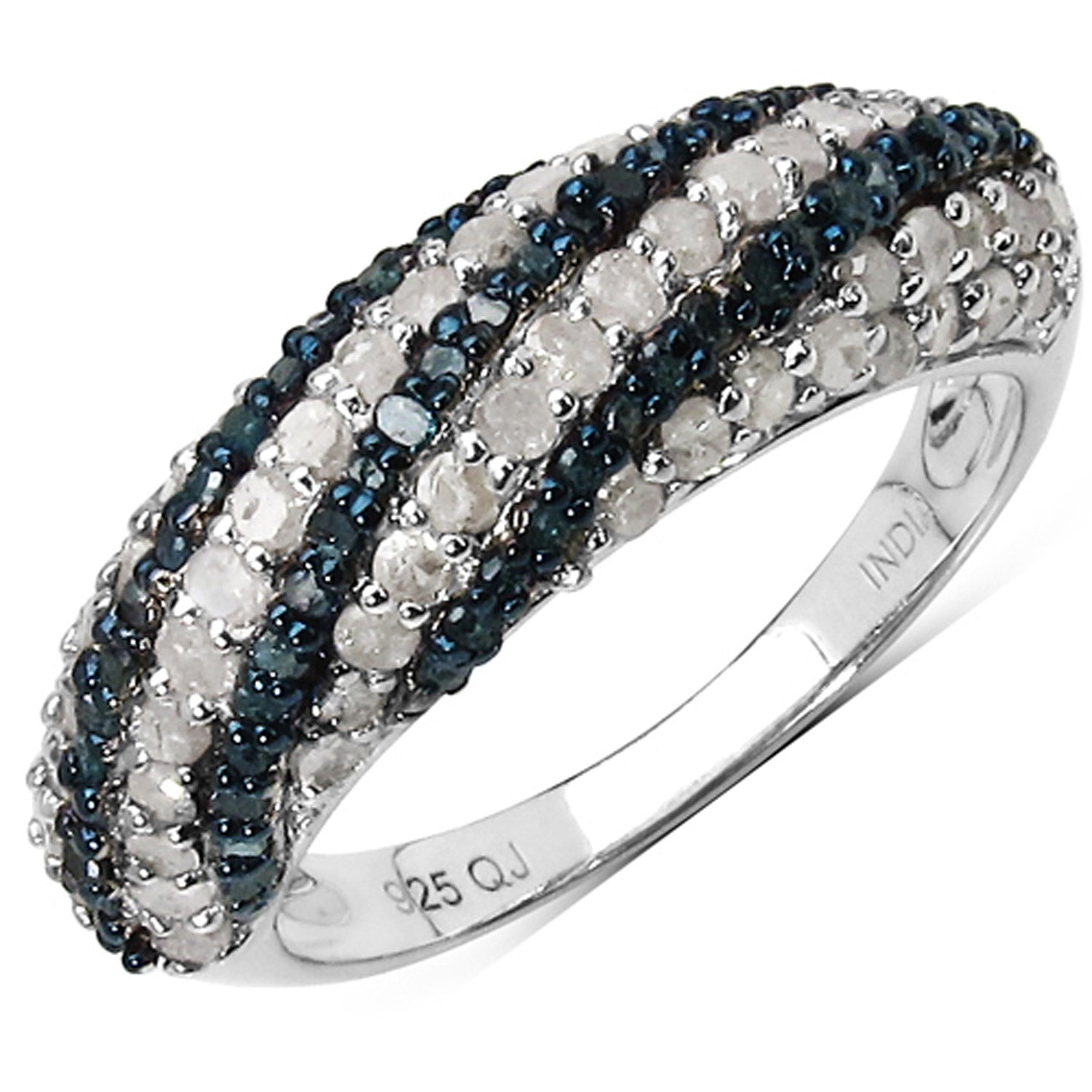 1.25 Carat Genuine Blue Diamond and White Diamond .925 Sterling Silver Ring Bids.com