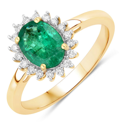 1.34 Carat Genuine Zambian Emerald and White Diamond 14K Yellow Gold Ring Bids.com
