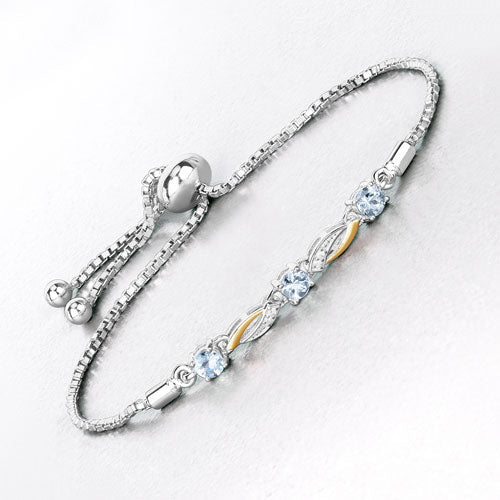 0.74 Carat Genuine Aquamarine and White Sapphire .925 Sterling Silver Bracelet Bids.com