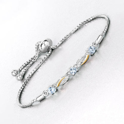 0.74 Carat Genuine Aquamarine and White Sapphire .925 Sterling Silver Bracelet Bids.com