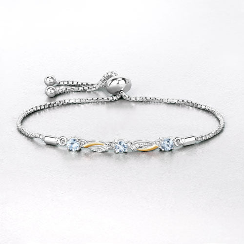 0.74 Carat Genuine Aquamarine and White Sapphire .925 Sterling Silver Bracelet Bids.com