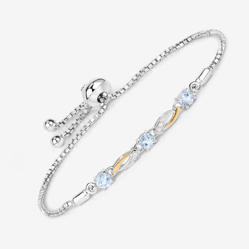 0.74 Carat Genuine Aquamarine and White Sapphire .925 Sterling Silver Bracelet Bids.com