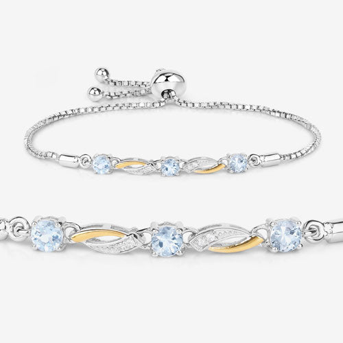 0.74 Carat Genuine Aquamarine and White Sapphire .925 Sterling Silver Bracelet Bids.com