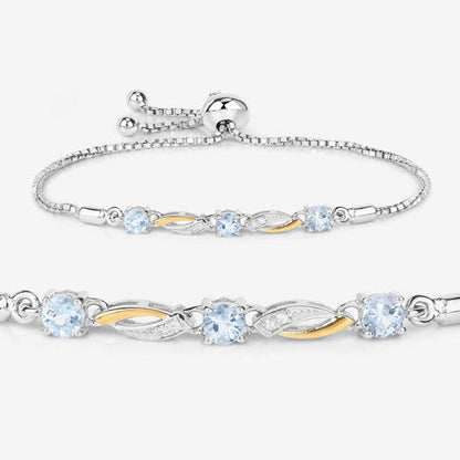 0.74 Carat Genuine Aquamarine and White Sapphire .925 Sterling Silver Bracelet Bids.com