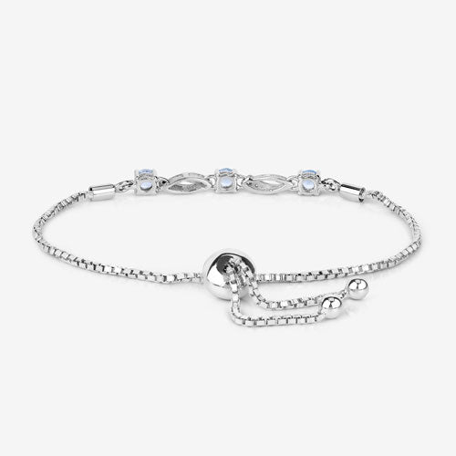 0.74 Carat Genuine Aquamarine and White Sapphire .925 Sterling Silver Bracelet Bids.com
