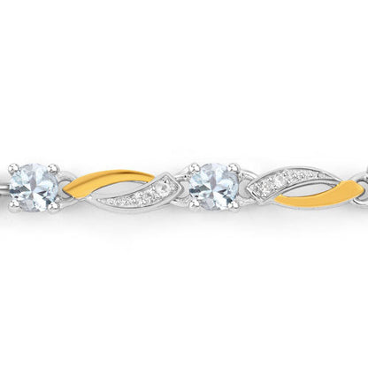 0.74 Carat Genuine Aquamarine and White Sapphire .925 Sterling Silver Bracelet Bids.com