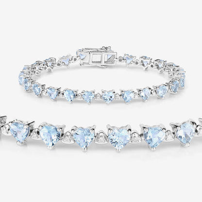 7.71 Carat Genuine Aquamarine and White Diamond .925 Sterling Silver Bracelet Bids.com