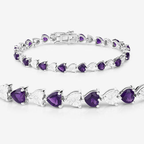 6.59 Carat Genuine Amethyst and White Diamond .925 Sterling Silver Bracelet Bids.com