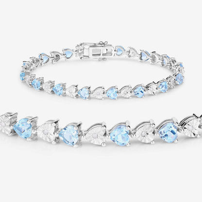 7.64 Carat Genuine Blue Topaz and White Diamond .925 Sterling Silver Bracelet Bids.com