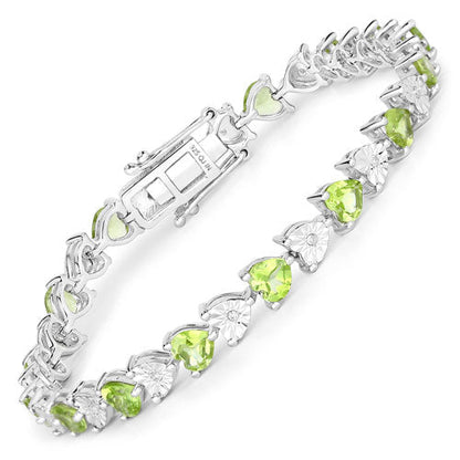 6.74 Carat Genuine Peridot and White Diamond .925 Sterling Silver Bracelet Bids.com