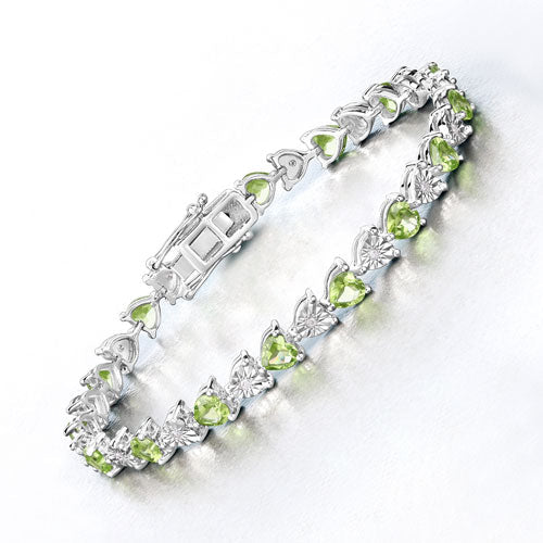 6.74 Carat Genuine Peridot and White Diamond .925 Sterling Silver Bracelet Bids.com
