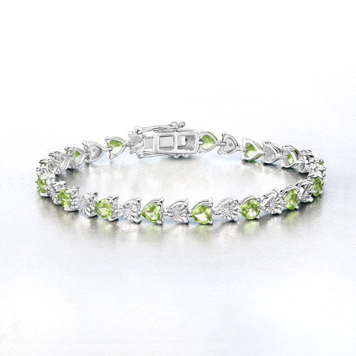 6.74 Carat Genuine Peridot and White Diamond .925 Sterling Silver Bracelet Bids.com