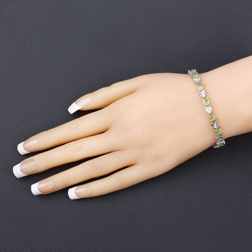 6.74 Carat Genuine Peridot and White Diamond .925 Sterling Silver Bracelet Bids.com