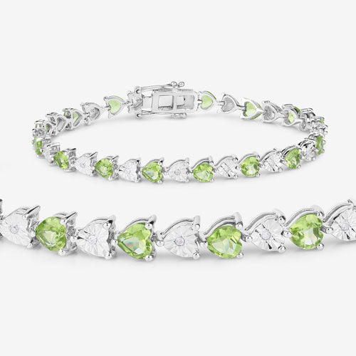 6.74 Carat Genuine Peridot and White Diamond .925 Sterling Silver Bracelet Bids.com
