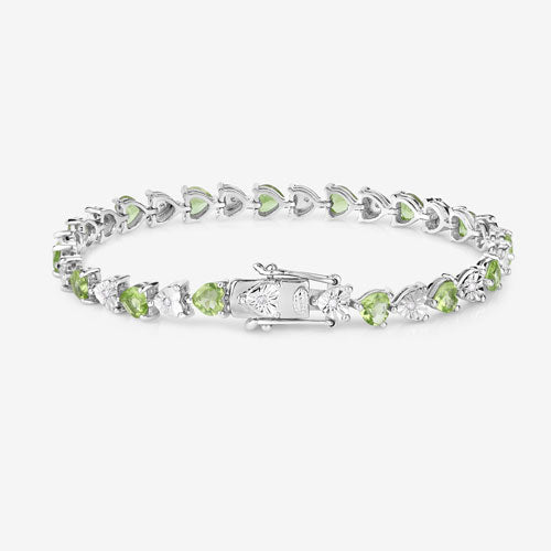 6.74 Carat Genuine Peridot and White Diamond .925 Sterling Silver Bracelet Bids.com