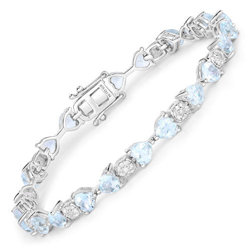 7.36 Carat Genuine Aquamarine and White Diamond .925 Sterling Silver Bracelet Bids.com