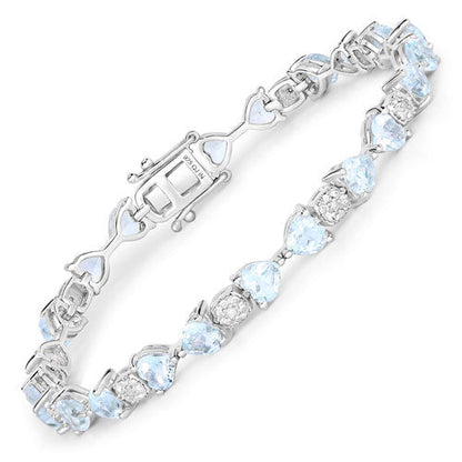 7.36 Carat Genuine Aquamarine and White Diamond .925 Sterling Silver Bracelet Bids.com
