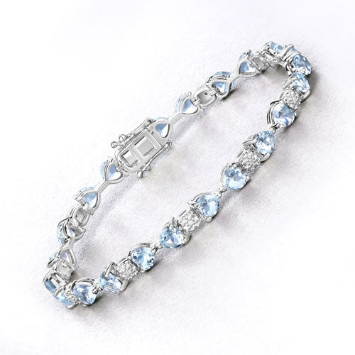7.36 Carat Genuine Aquamarine and White Diamond .925 Sterling Silver Bracelet Bids.com
