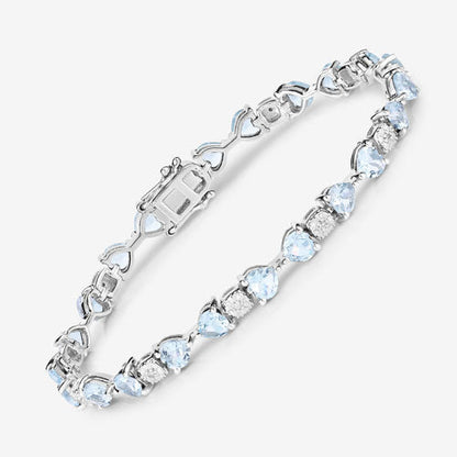 7.36 Carat Genuine Aquamarine and White Diamond .925 Sterling Silver Bracelet Bids.com